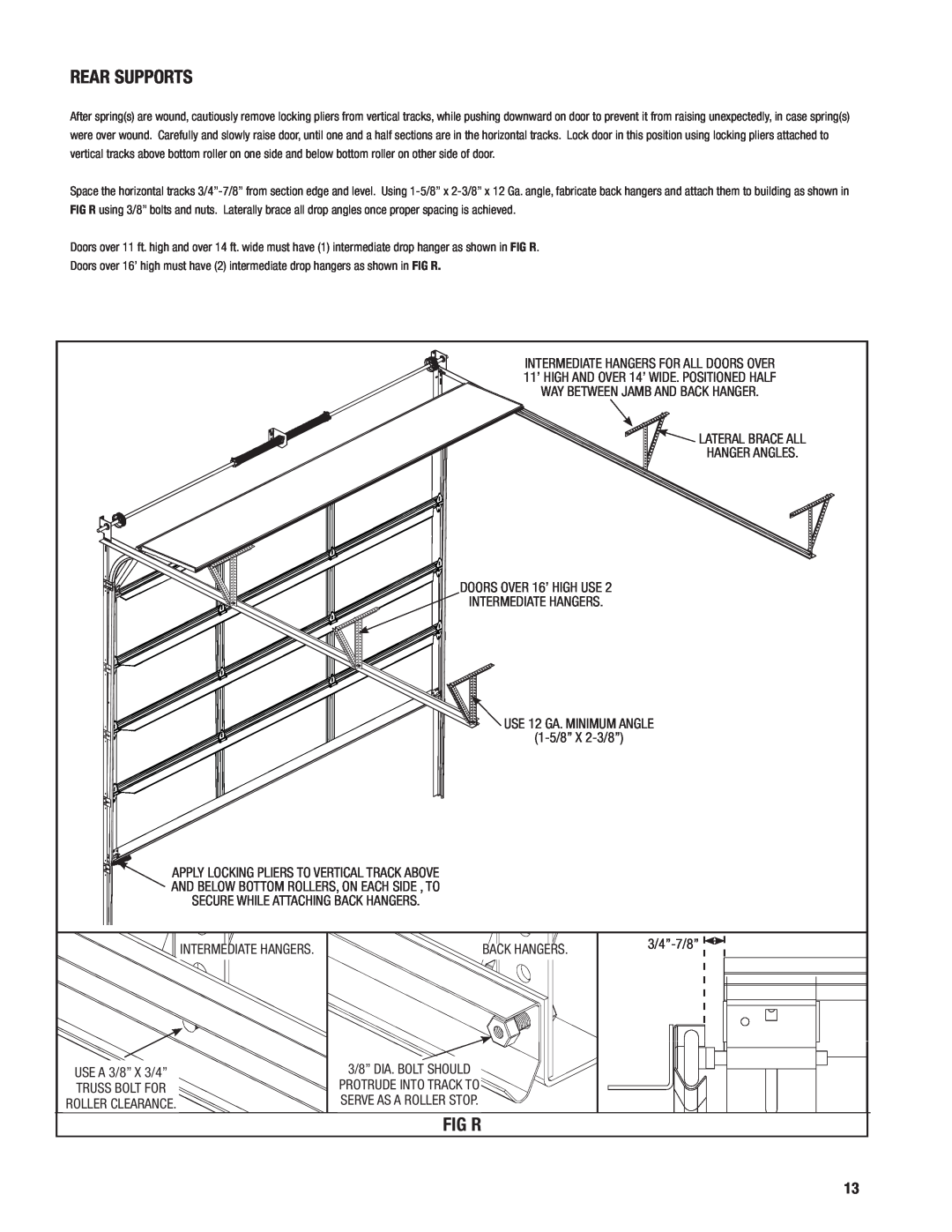 Wayne-Dalton 452, 451 installation instructions Rear Supports, Fig R, Back Hangers 