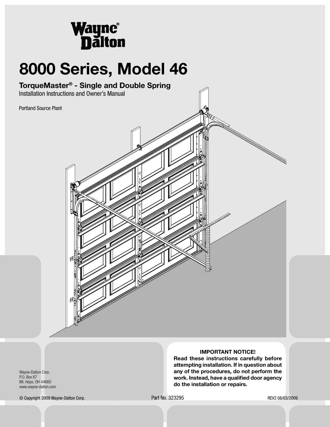 Wayne-Dalton 46 installation instructions Series, Model, Portland Source Plant 