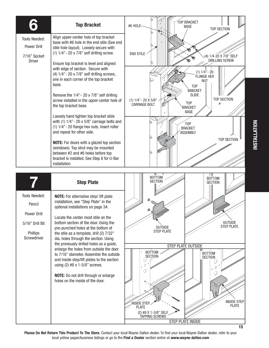 Wayne-Dalton 46 installation instructions Top Bracket, Step Plate 