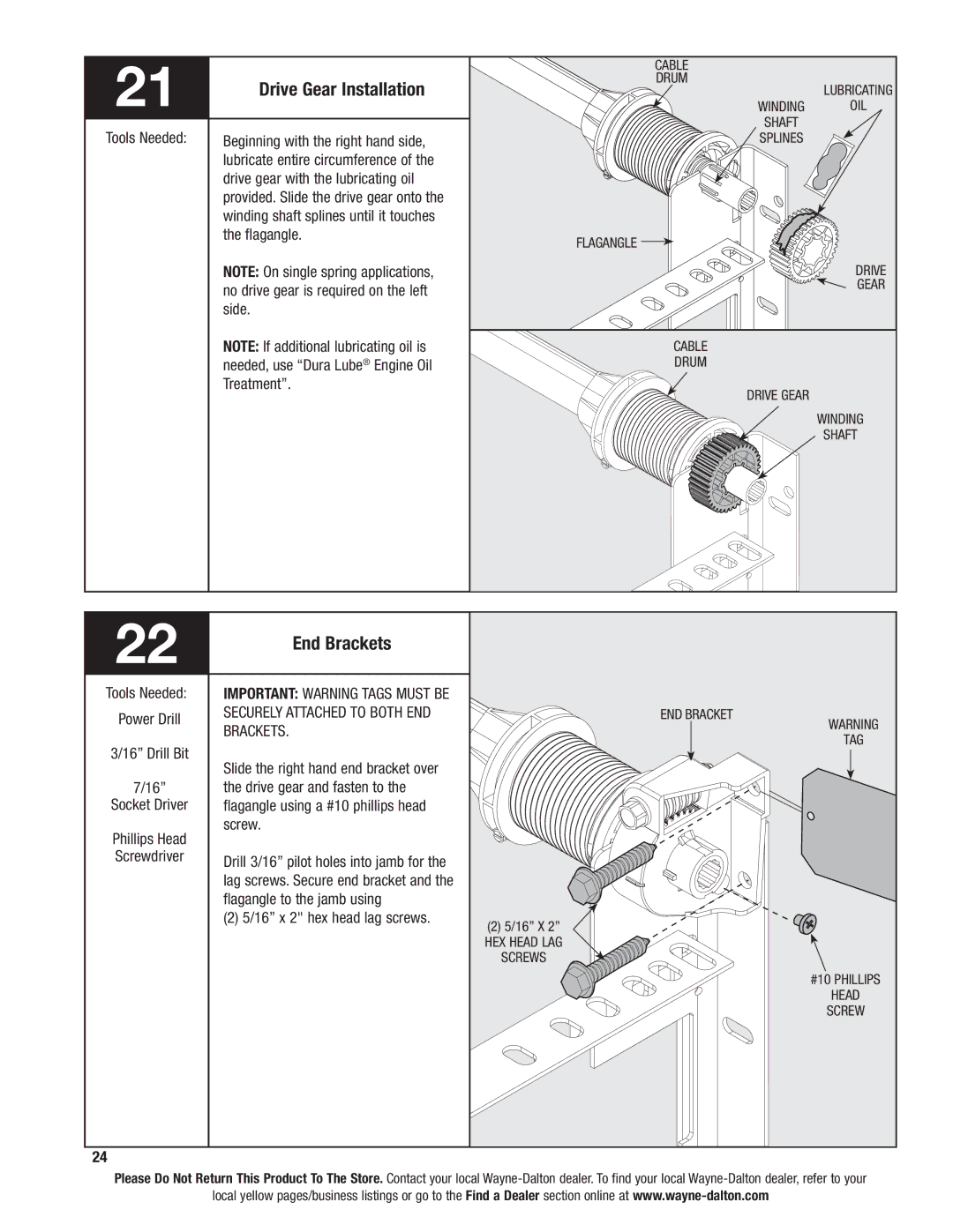 Wayne-Dalton 46 installation instructions Drive Gear Installation, End Brackets 