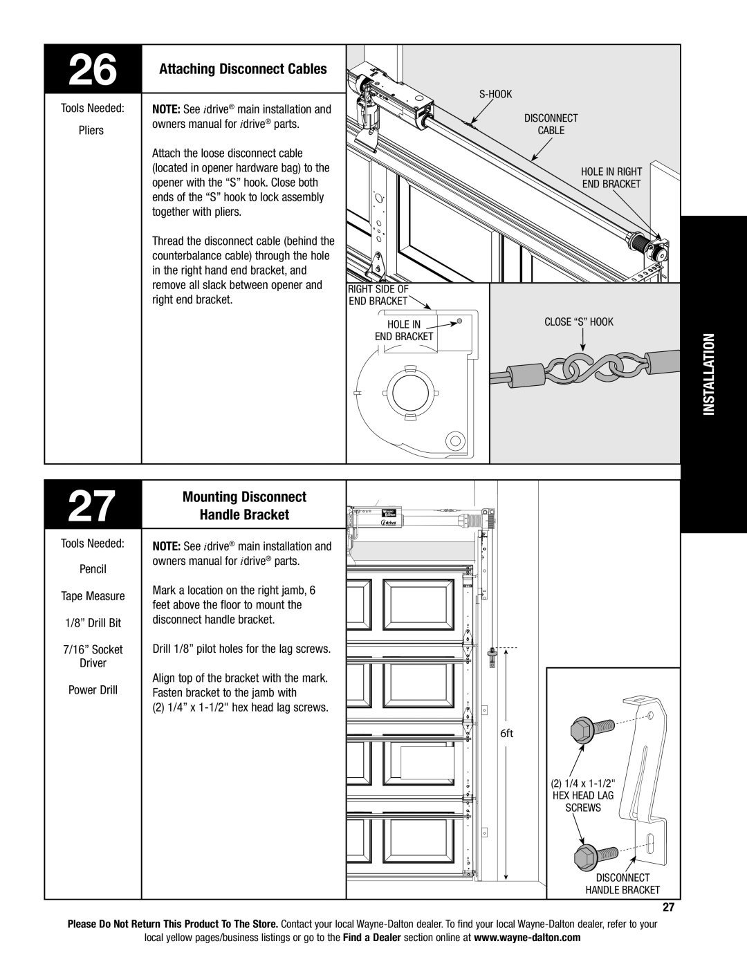 Wayne-Dalton 46 installation instructions Mounting Disconnect, Handle Bracket 