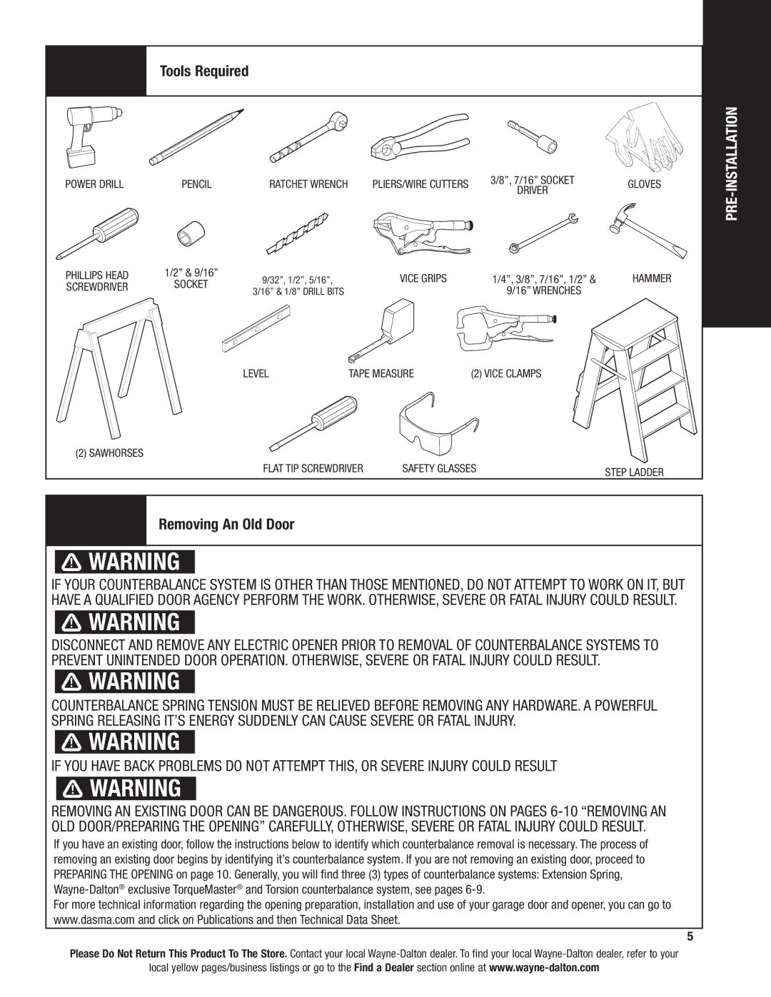 Wayne-Dalton 46 installation instructions Tools Required 