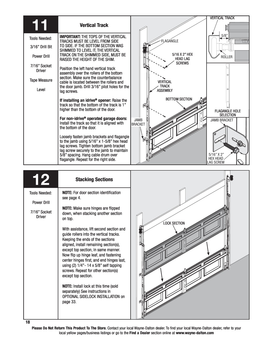 Wayne-Dalton 46 installation instructions Vertical Track, Stacking Sections 