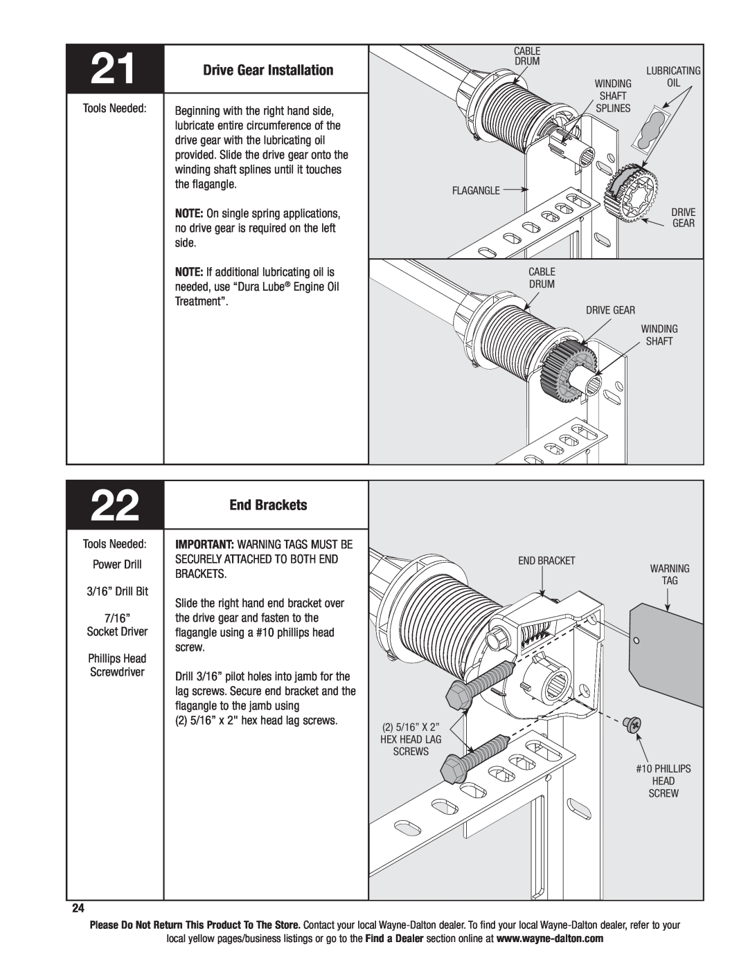 Wayne-Dalton 46 installation instructions Drive Gear Installation, End Brackets 