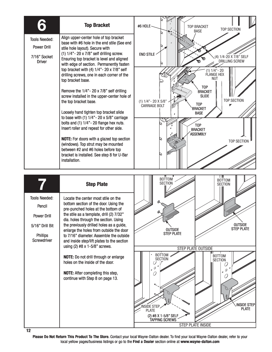 Wayne-Dalton 46 installation instructions Top Bracket, Step Plate 