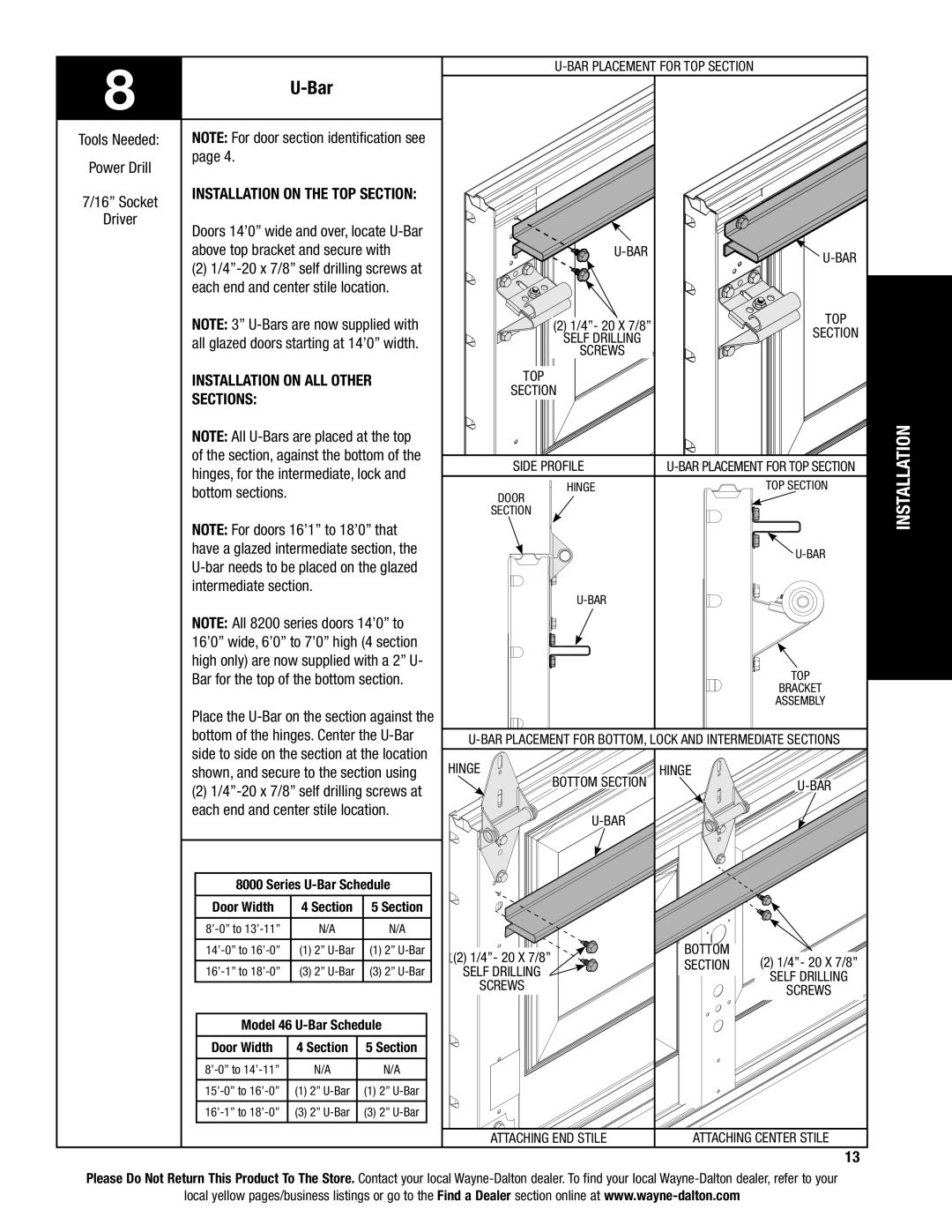 Wayne-Dalton 46 installation instructions U-Bar 