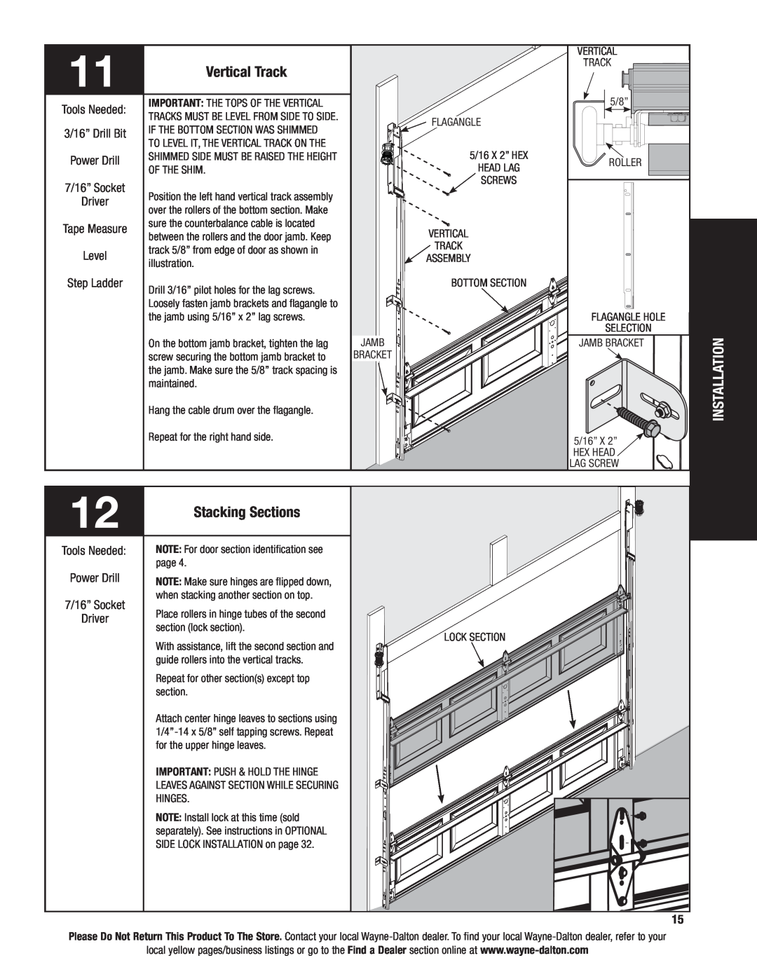 Wayne-Dalton 46 installation instructions Vertical Track, Stacking Sections, Installation 