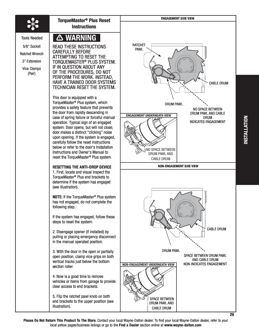 Wayne-Dalton 46 TorqueMaster Plus Reset, Read These Instructions, Carefully Before, Attempting To Reset The 