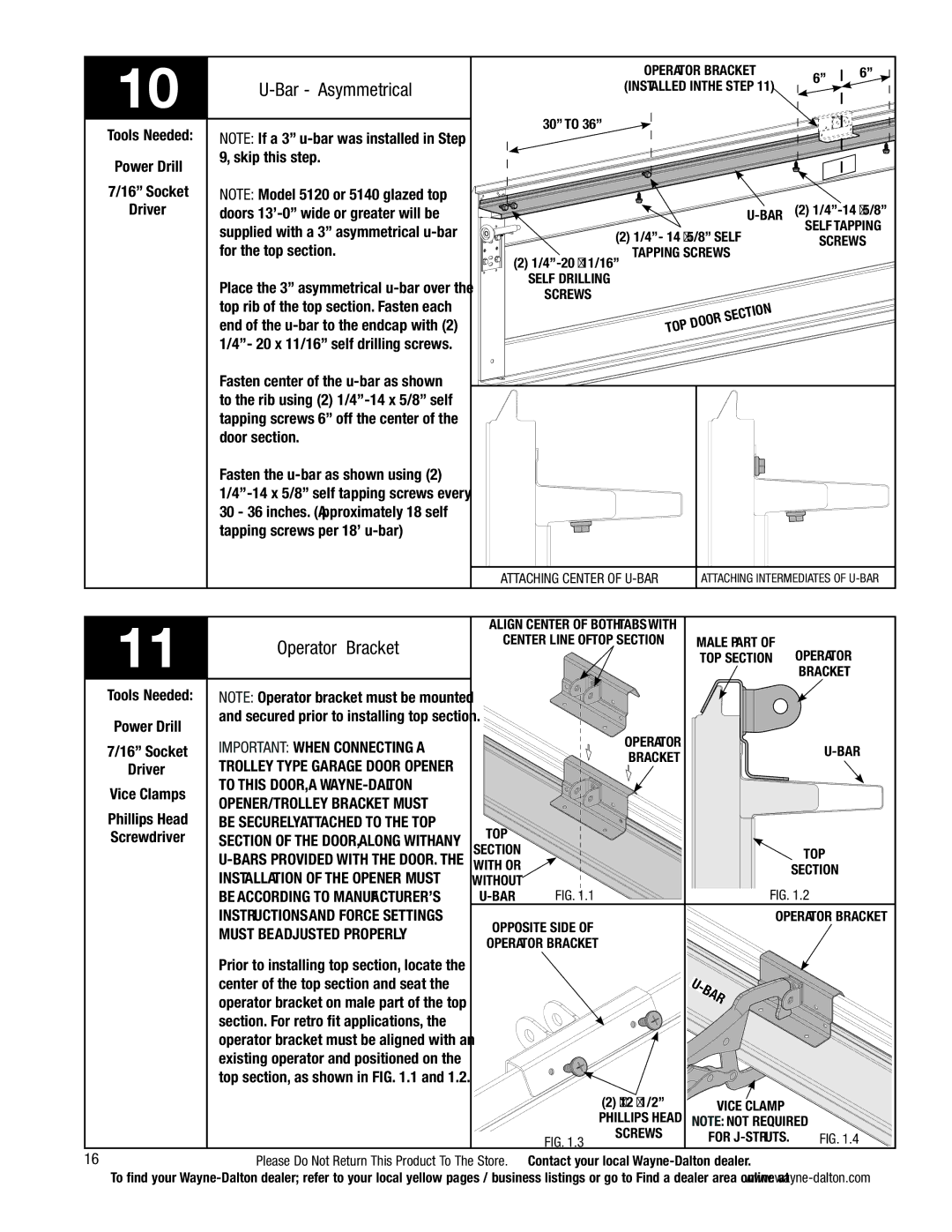 Wayne-Dalton 5140, 5120 installation instructions Bar Asymmetrical, Operator Bracket 