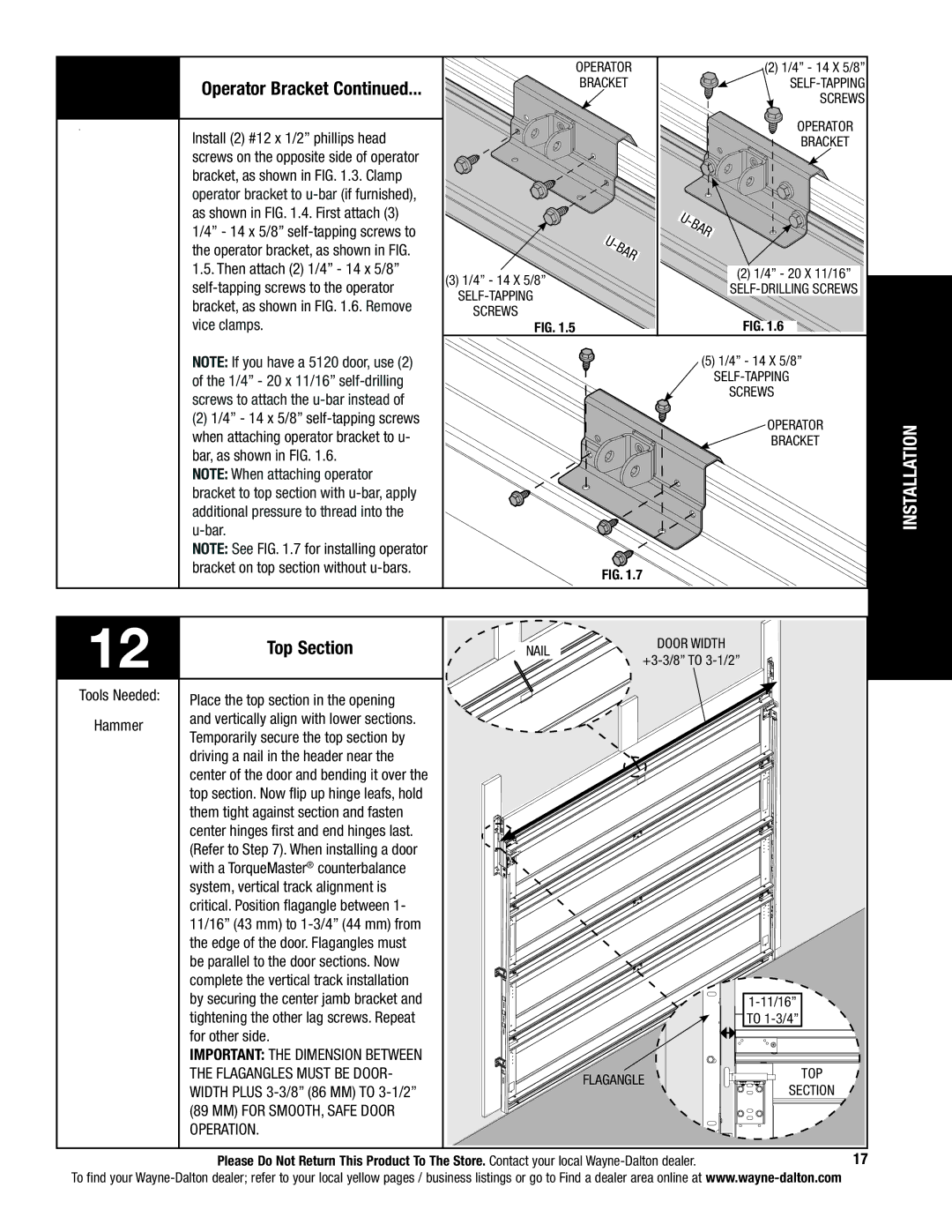 Wayne-Dalton 5120, 5140 installation instructions Top Section 