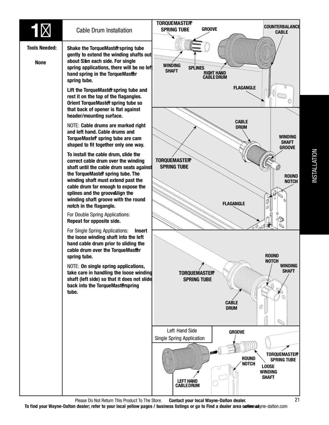 Wayne-Dalton 5120, 5140 installation instructions Cable Drum Installation 