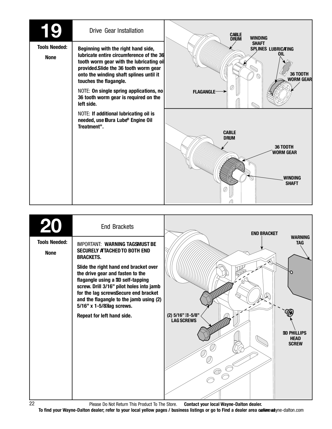 Wayne-Dalton 5140, 5120 installation instructions Drive Gear Installation, End Brackets 