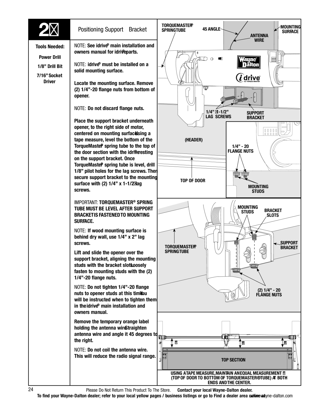 Wayne-Dalton 5140, 5120 installation instructions Positioning Support Bracket 