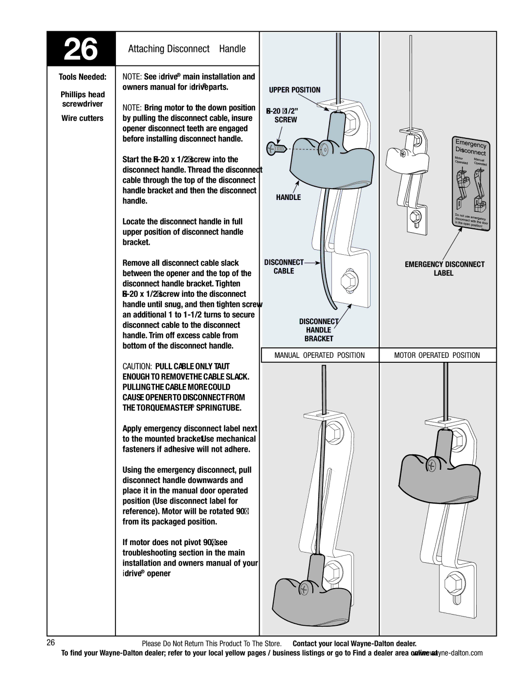 Wayne-Dalton 5140, 5120 installation instructions Attaching Disconnect Handle 