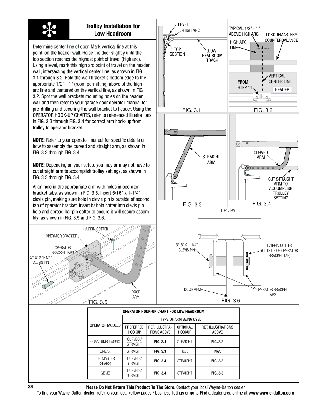 Wayne-Dalton 5140, 5120 installation instructions Trolley Installation for Low Headroom 