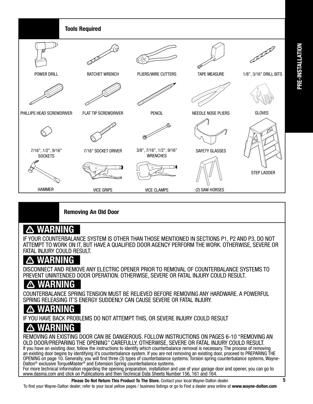 Wayne-Dalton 5120, 5140 installation instructions Tools Required 