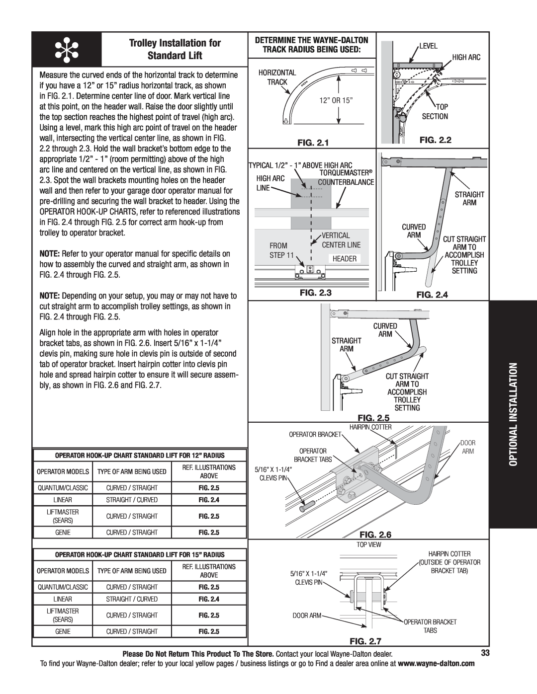 Wayne-Dalton 5120, 5140 installation instructions Trolley Installation for, Standard Lift 