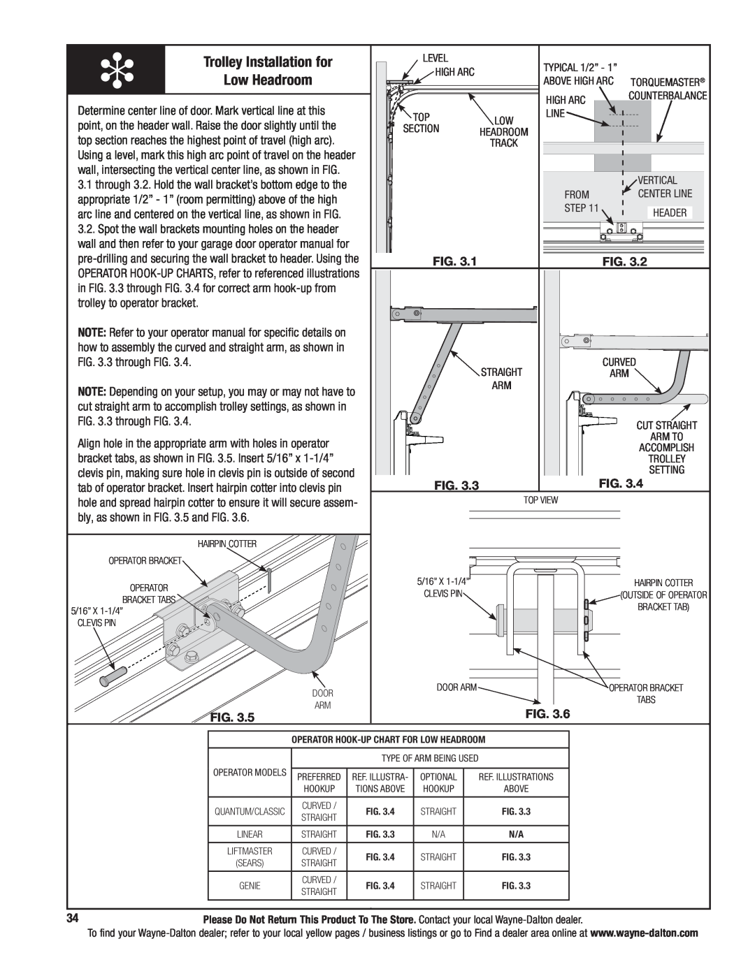 Wayne-Dalton 5140, 5120 installation instructions Trolley Installation for Low Headroom 