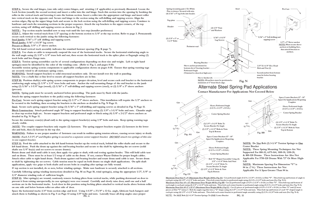 Wayne-Dalton 5255, 5150, 5200, 5155 warranty Contact Manufacturer For Applications Not Covered Below 