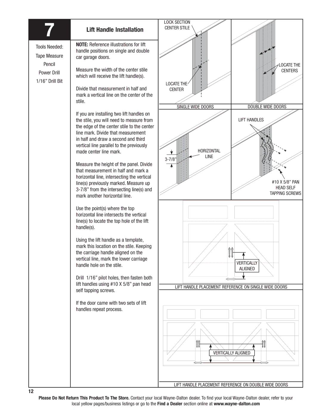 Wayne-Dalton 6100 installation instructions Lift Handle Installation 