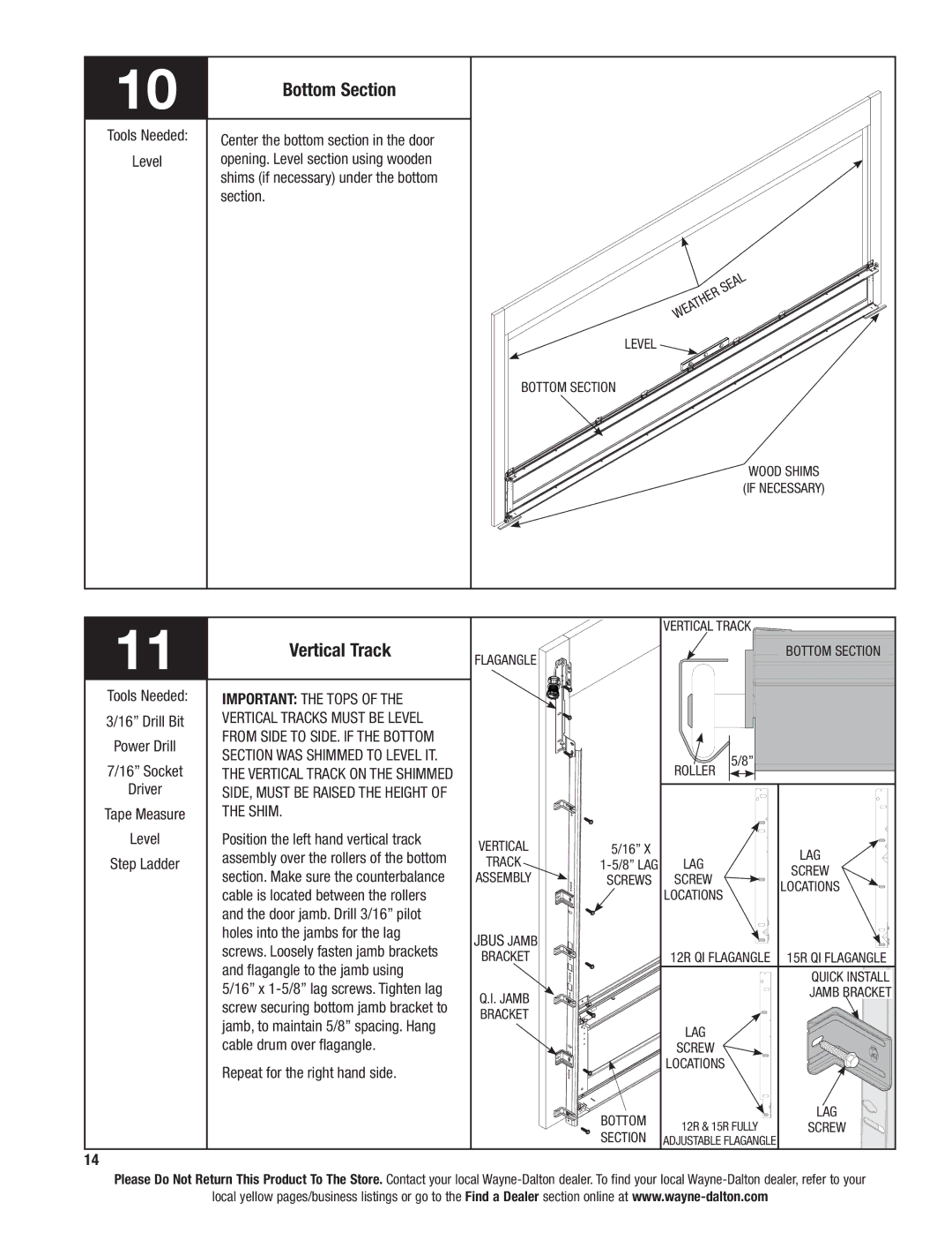 Wayne-Dalton 6100 installation instructions Bottom Section, Vertical Track 