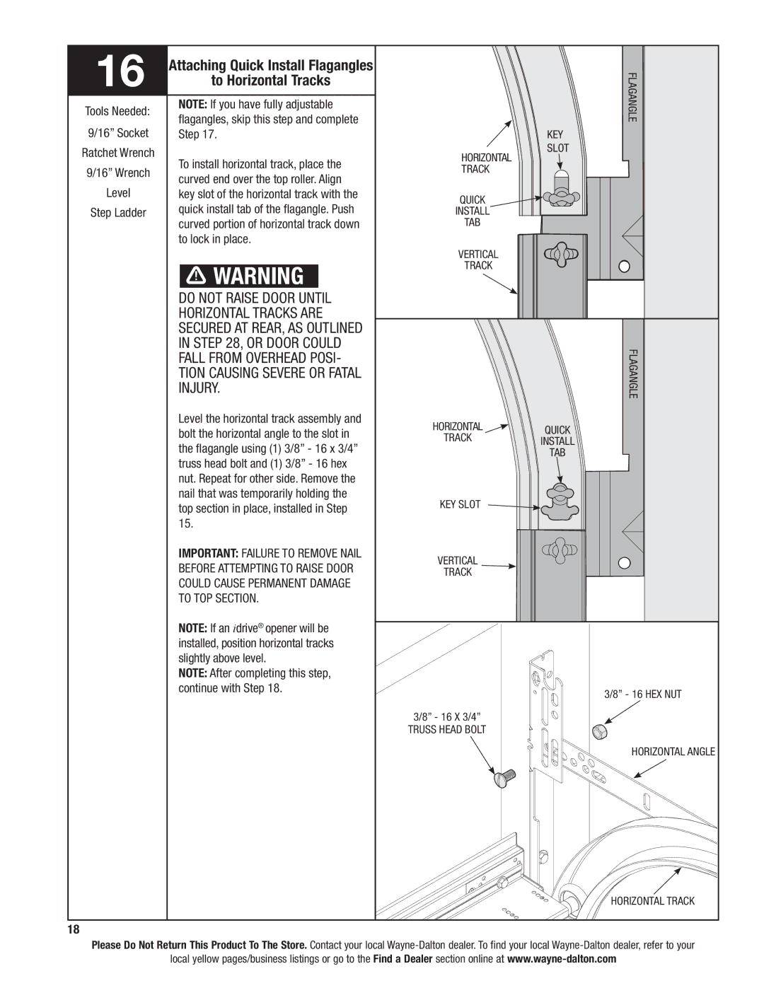 Wayne-Dalton 6100 installation instructions Attaching Quick Install Flagangles, To Horizontal Tracks, or Door could 