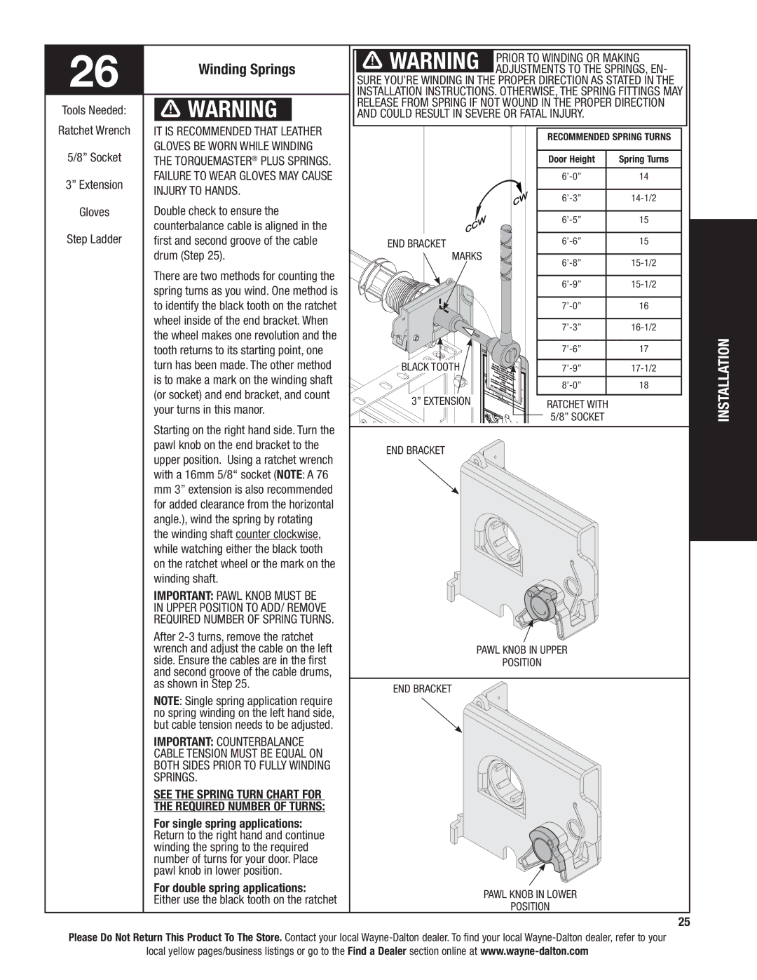 Wayne-Dalton 6100 installation instructions Winding Springs 