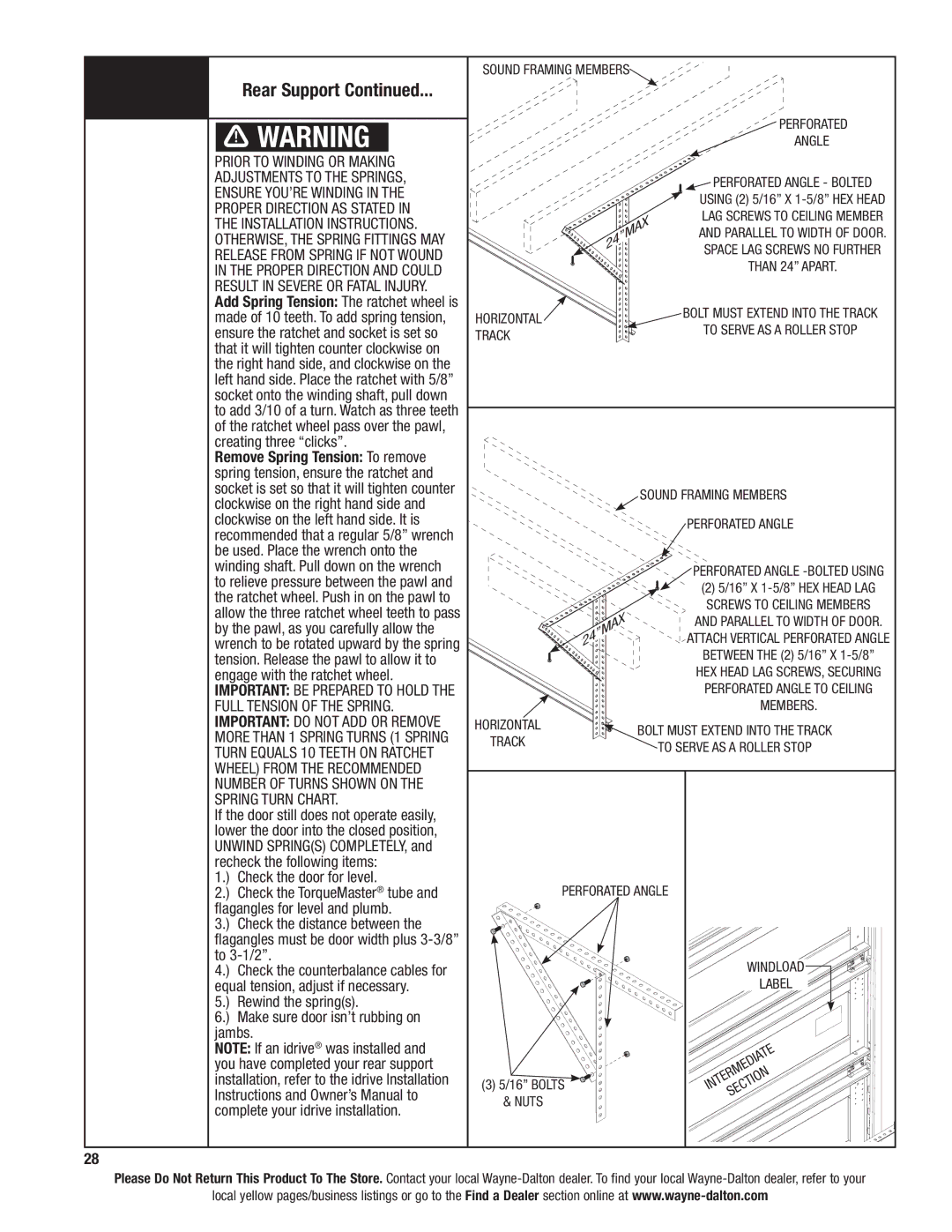 Wayne-Dalton 6100 installation instructions Full Tension of the Spring, Spring Turn Chart 