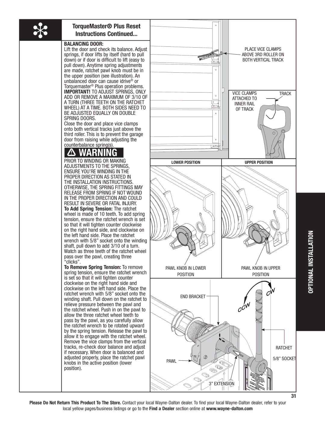 Wayne-Dalton 6100 installation instructions Balancing Door, Be Adjusted Equally on Double Spring Doors 