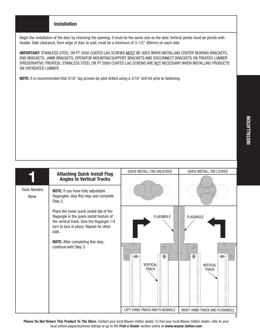 Wayne-Dalton 6100 Installation, Attaching Quick Install Flag, Angles to Vertical Tracks, Flagangle 