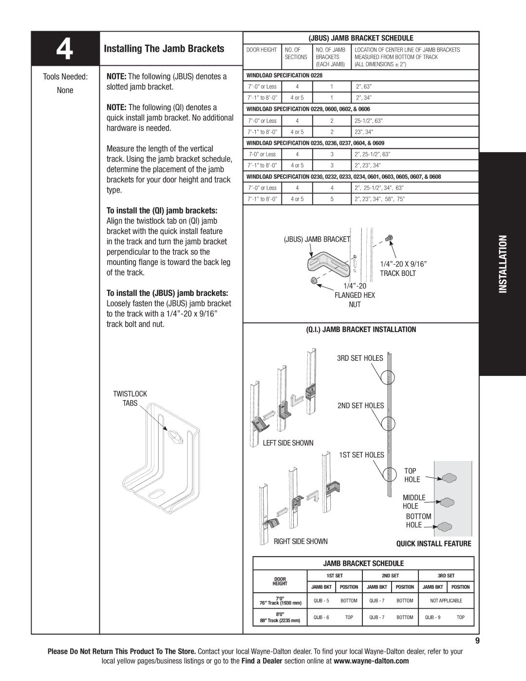 Wayne-Dalton 6100 installation instructions Installing The Jamb Brackets 