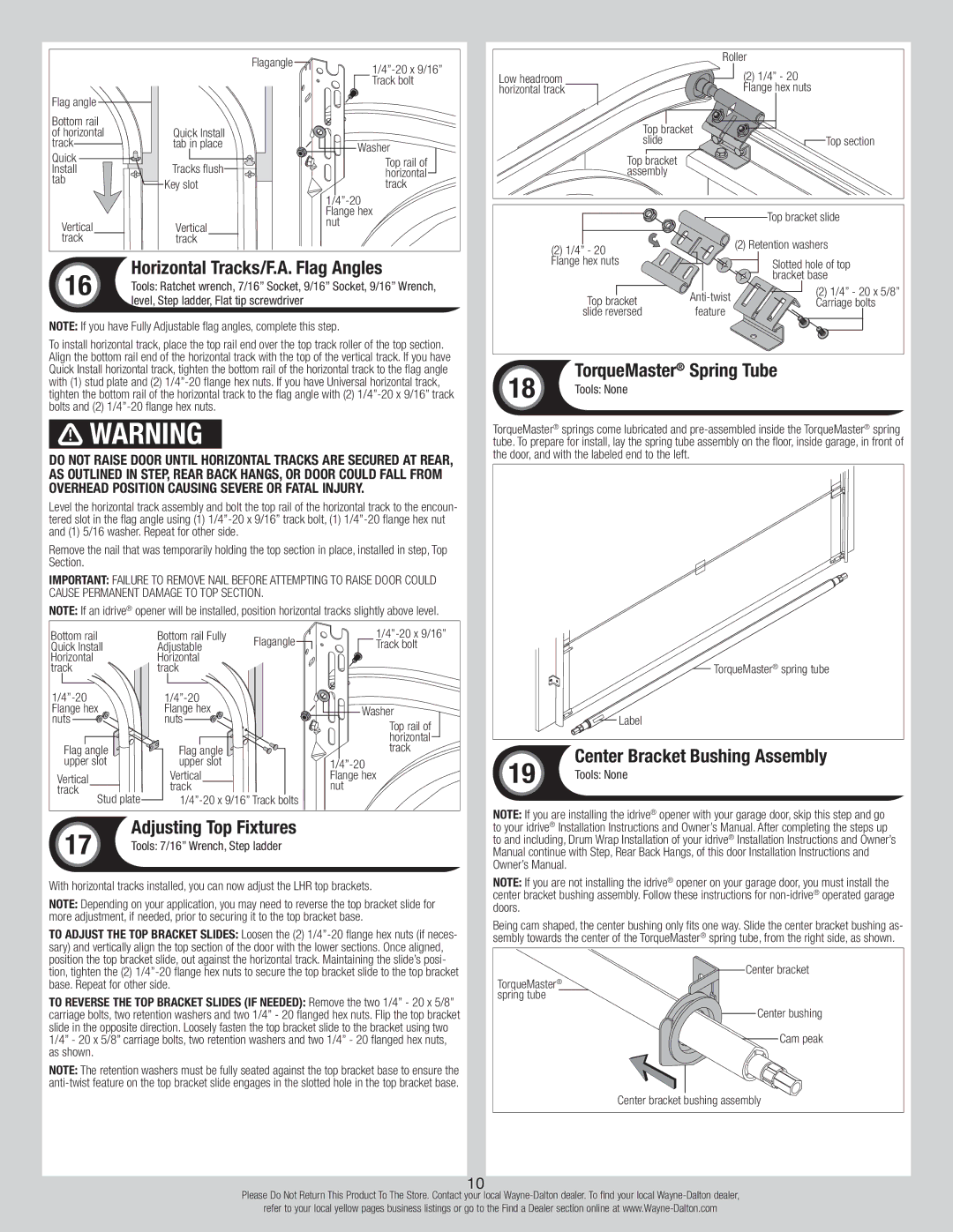 Wayne-Dalton 6100 Horizontal Tracks/F.A. Flag Angles, TorqueMaster Spring Tube, Center Bracket Bushing Assembly 