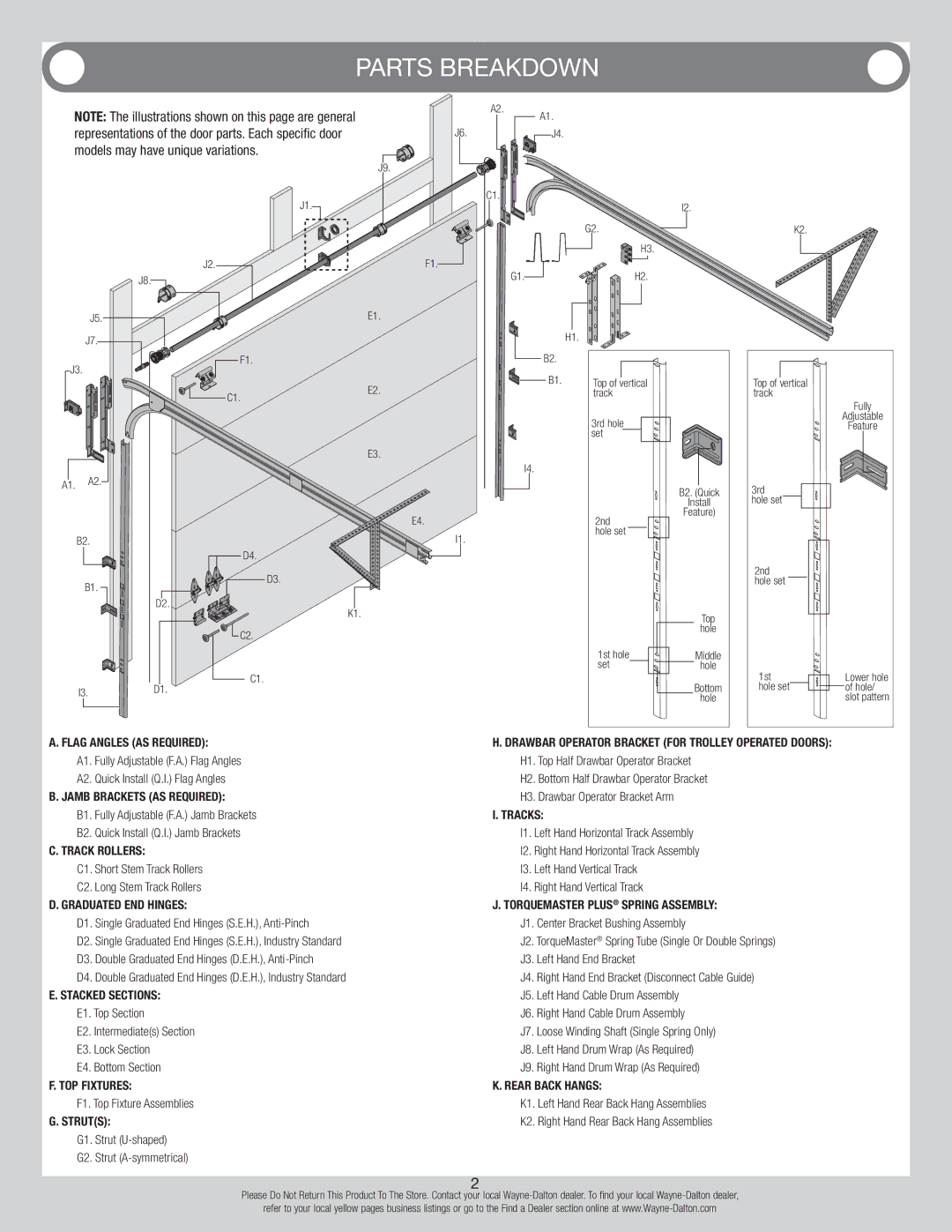 Wayne-Dalton 6100 installation instructions Representations of the door parts. Each speciﬁc door 