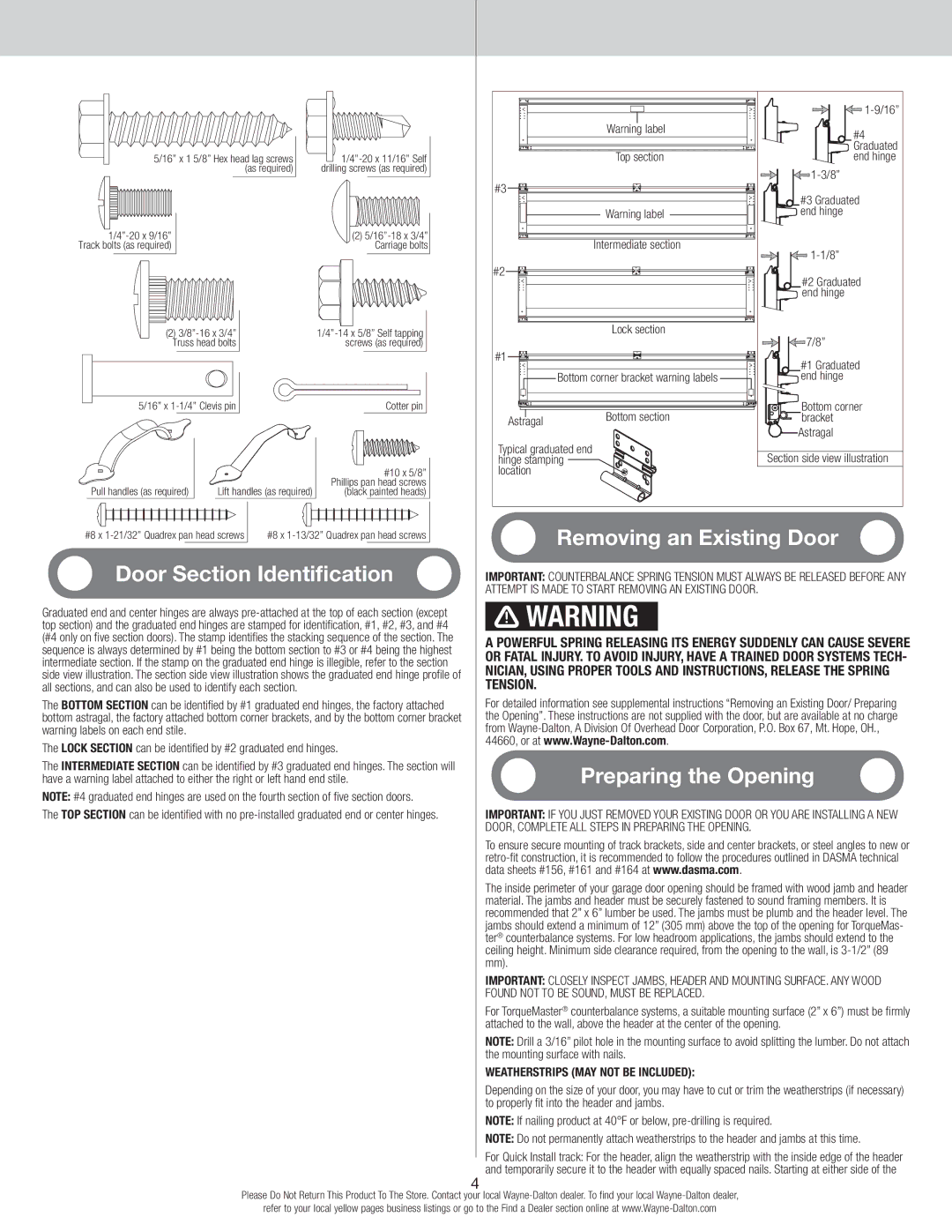 Wayne-Dalton 6100 Attempt is made to start removing an existing door, Door, complete all steps in preparing the opening 