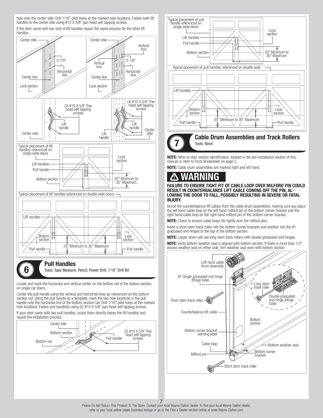 Wayne-Dalton 6100 installation instructions Pull Handles, Tools None 