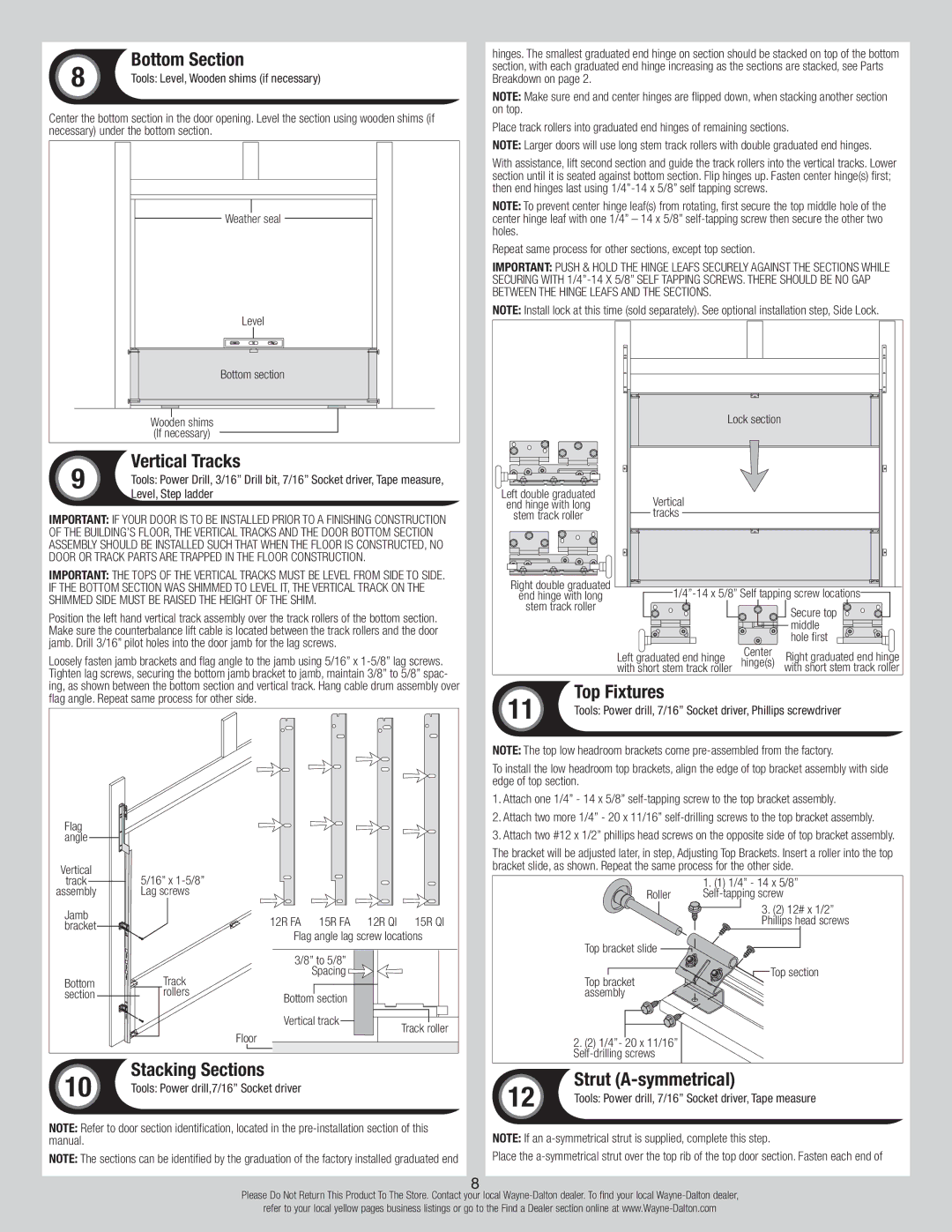 Wayne-Dalton 6100 Bottom Section, Vertical Tracks, Top Fixtures, Stacking Sections, Strut A-symmetrical 