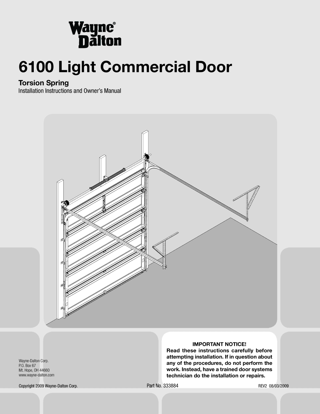 Wayne-Dalton 6100 installation instructions Light Commercial Door, REV2 08/03/2009 