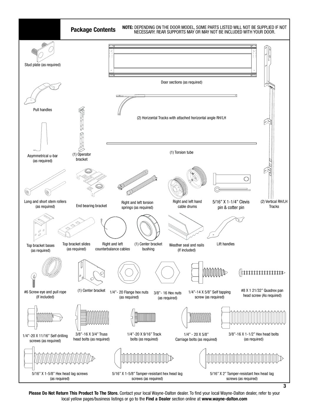 Wayne-Dalton 6100 installation instructions Package Contents 