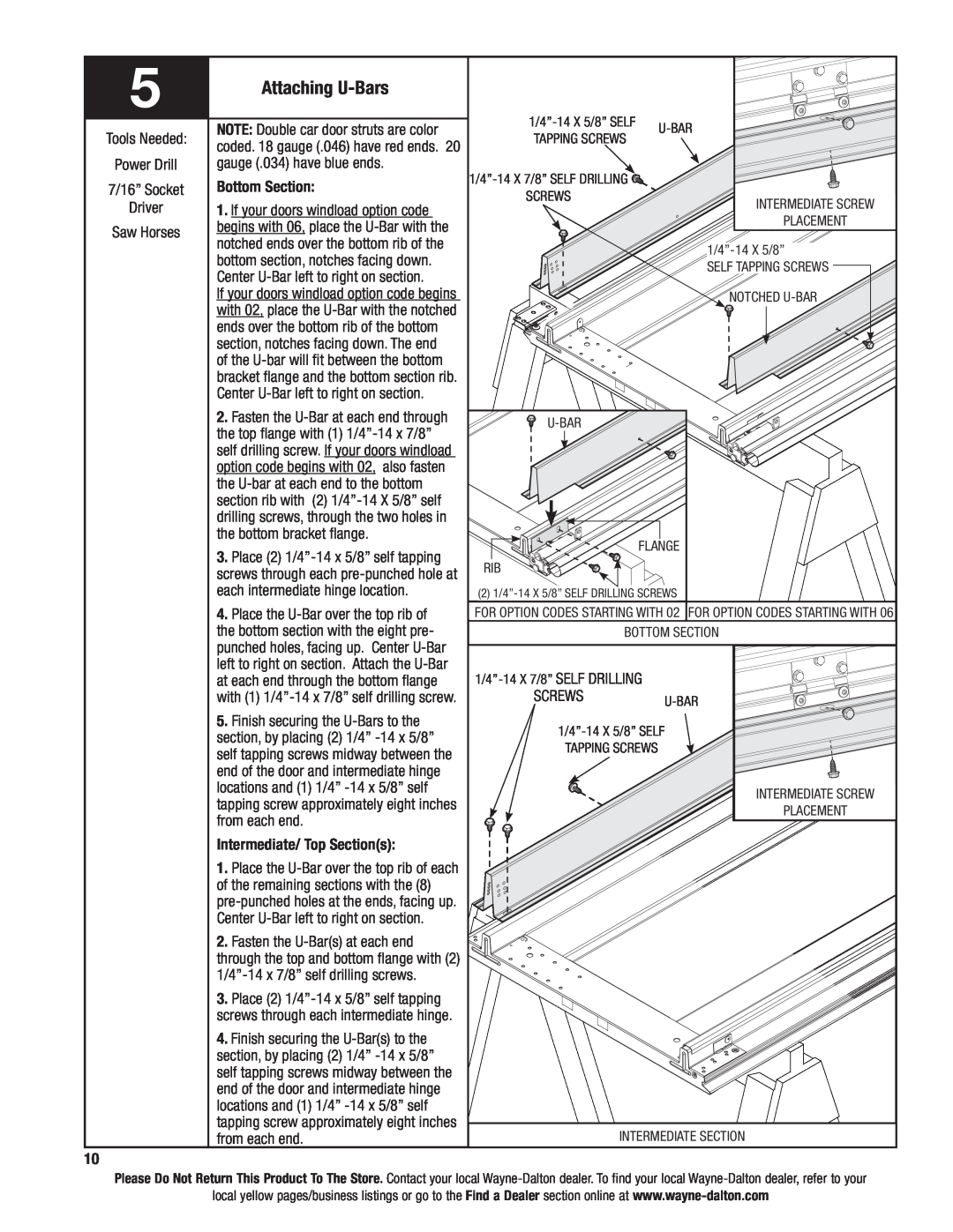 Wayne-Dalton 6100 installation instructions Attaching U-Bars 