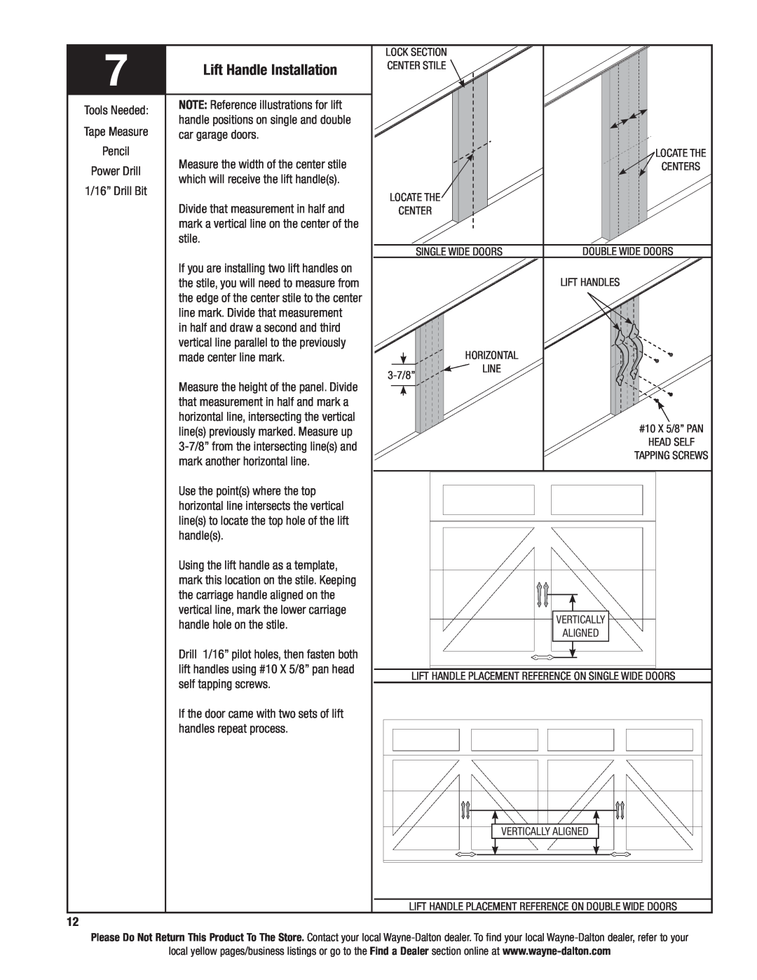 Wayne-Dalton 6100 installation instructions Lift Handle Installation 