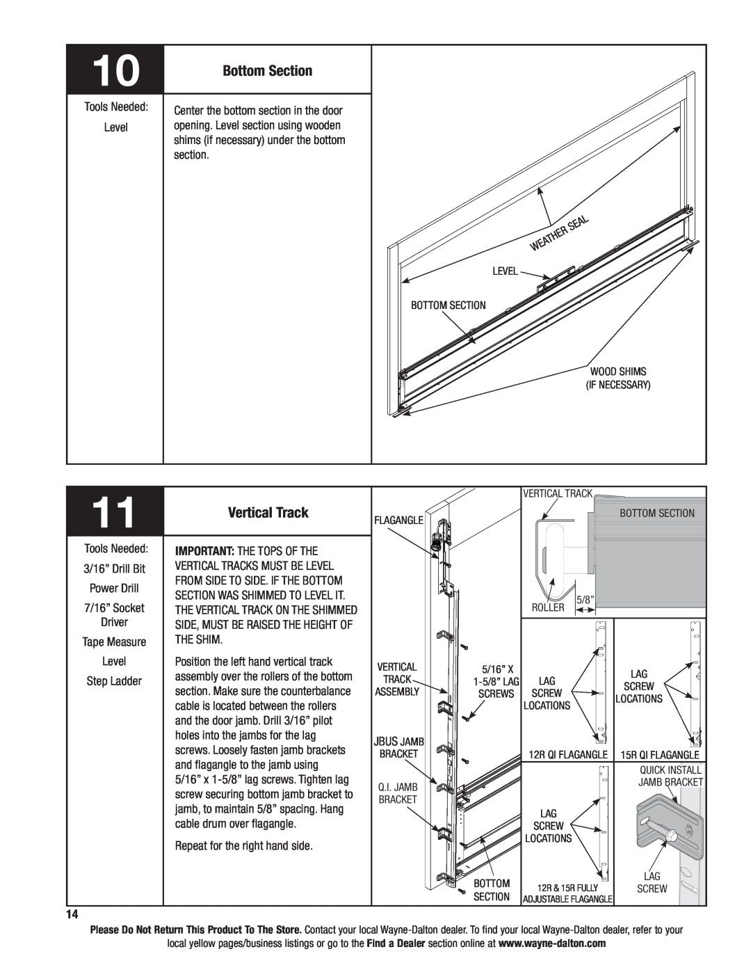 Wayne-Dalton 6100 installation instructions Bottom Section, Vertical Track 