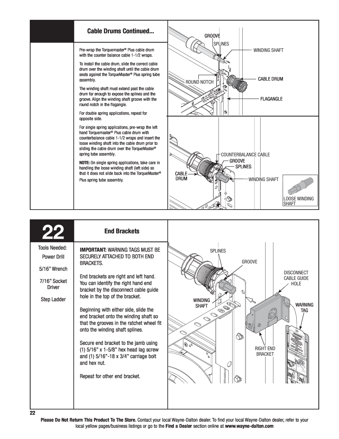 Wayne-Dalton 6100 installation instructions End Brackets, Cable Drums Continued 