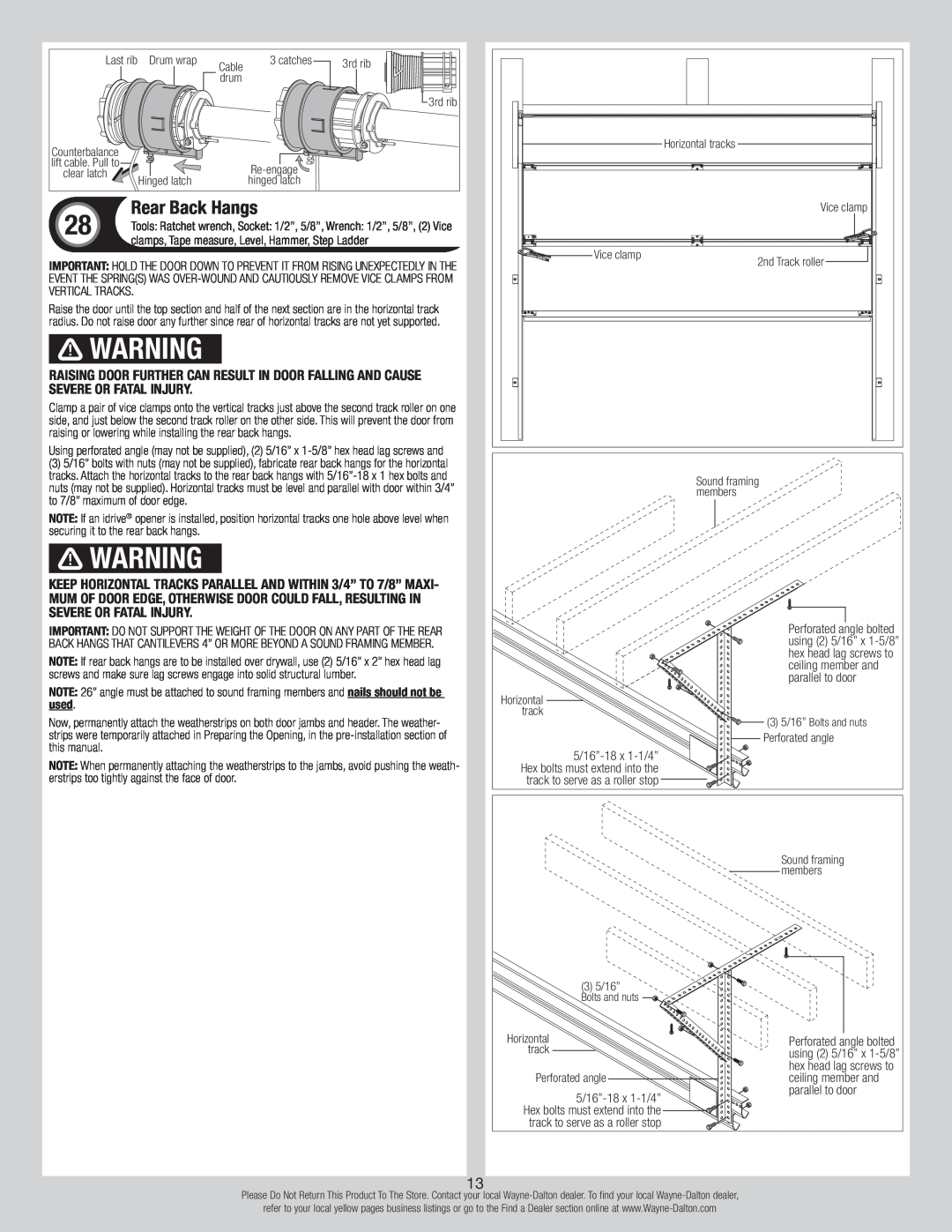 Wayne-Dalton 6100 installation instructions Rear Back Hangs 