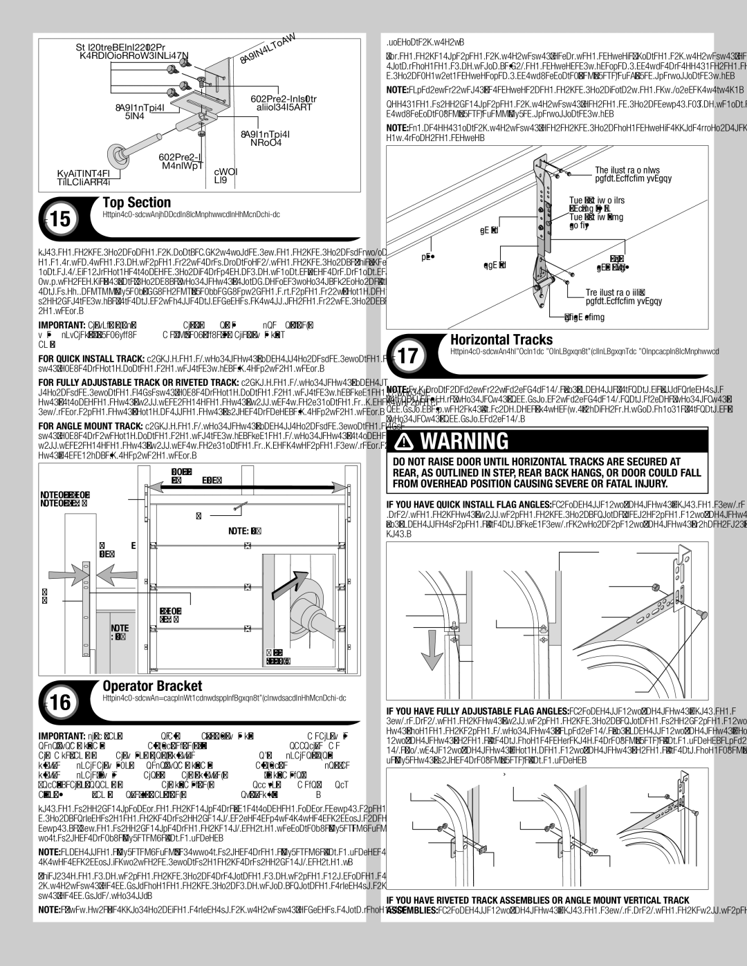 Wayne-Dalton 6600 installation instructions Top Section, Operator Bracket, Horizontal Tracks 