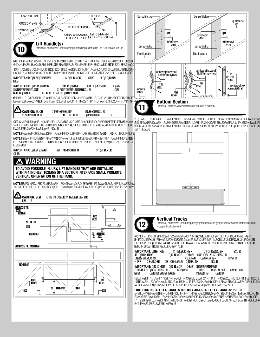 Wayne-Dalton 6600 installation instructions Lift Handles, Bottom Section, Vertical Tracks 