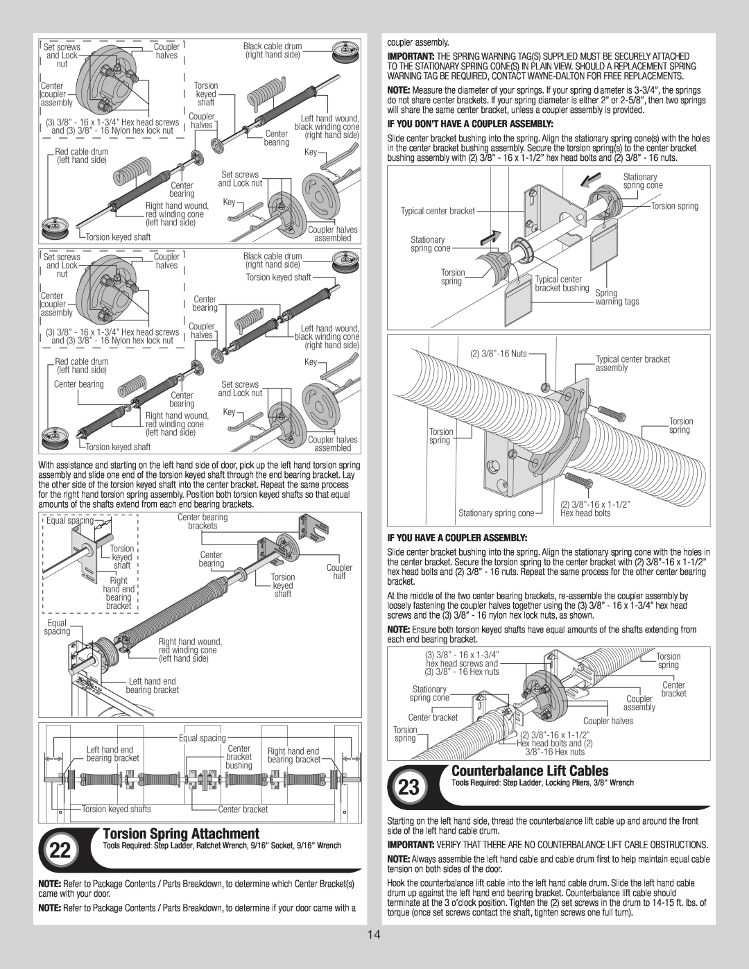 Wayne-Dalton 6600 installation instructions Torsion Spring Attachment, Counterbalance Lift Cables 