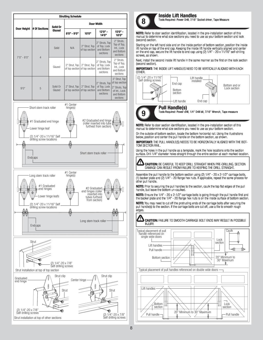 Wayne-Dalton 6600 installation instructions Inside Lift Handles, Pull Handles 