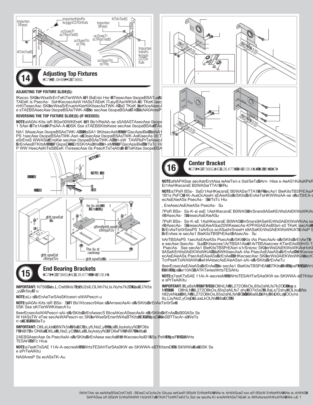 Wayne-Dalton 7100 Series End Bearing Brackets, Center Bracket, Adjusting Top Fixtures, Adjusting top fixture slides 