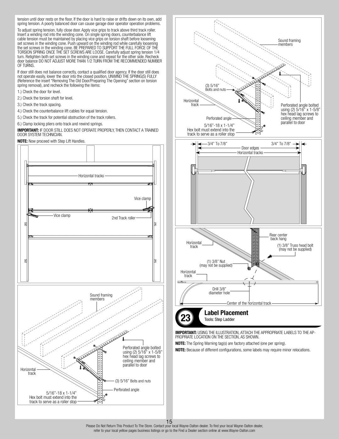 Wayne-Dalton 7100 Series installation instructions Label Placement 