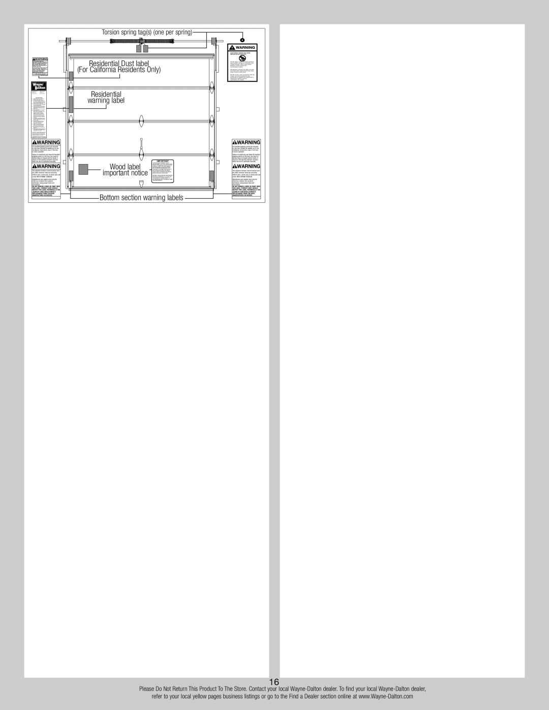 Wayne-Dalton 7100 Series Residential Dust label For California Residents Only, Torsion spring tags one per spring 